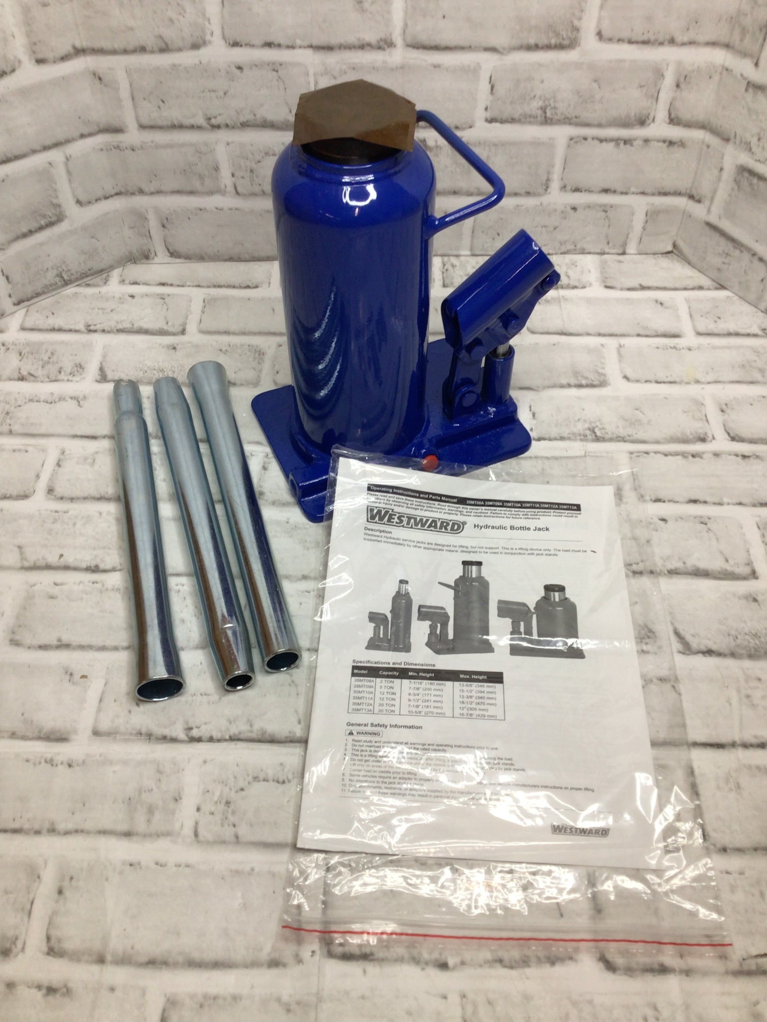 WESTWARD 35MT13 High-Clearance Bottle Jack 20 ton Manual Handle **OPEN BOX** (8117481930990)